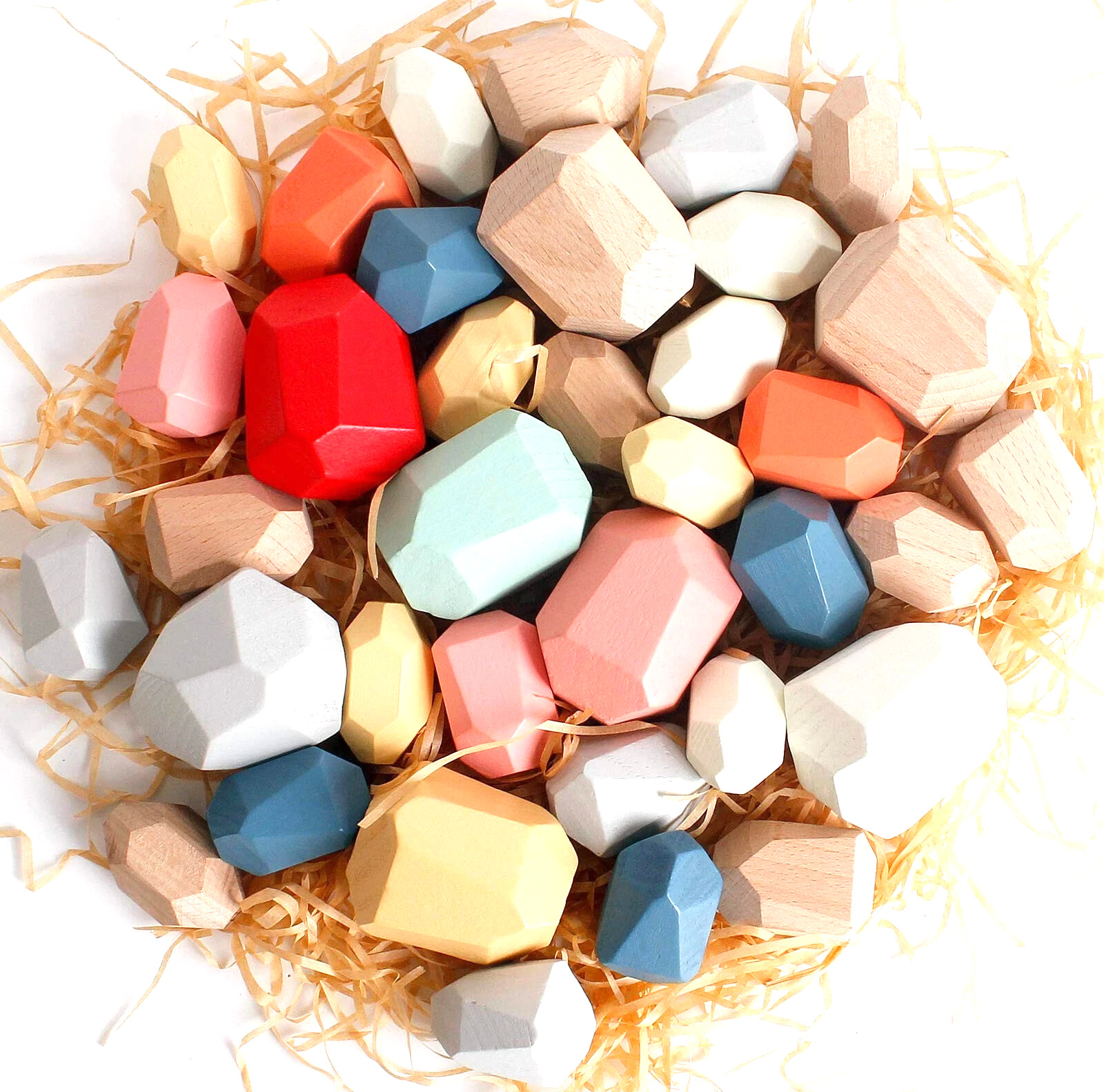 36 Piece Balancing Wooden Stone Blocks for Toddlers Multicolored Stacking Stones