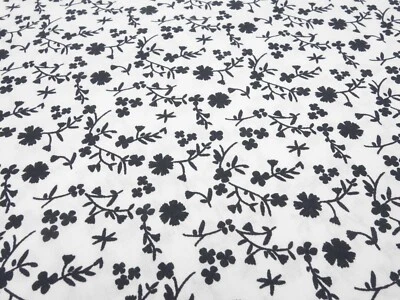 Tela algodón popelina flores dispersas blanco negro tela blusa tela decorativa - Imagen 1 de 4
