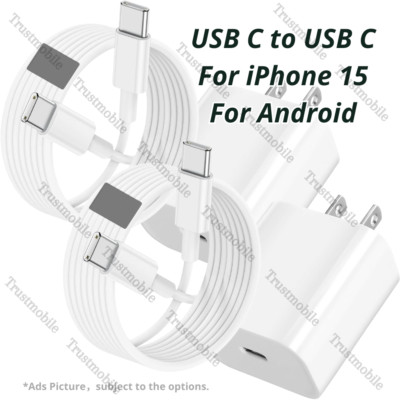 For iPhone 15 Pro Max Plus iPad Pro Android PD 20W Fast Charger Dual USB C Cable