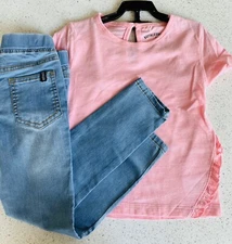 New Size 6 Buffalo $55 Skinny Stretch Jeans Jeggings Pink Ruffle Free Soft Shirt