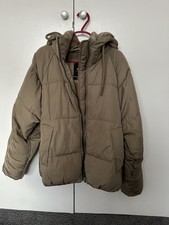 Pull And Bear Hooded Puffer Coat Khaki/beige Xs 