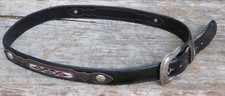 37" to 41.5" Southwestern Native American Conchos Black Leather Belt Mexico made