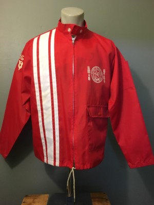 Vtg 80s Early Ford V8 Red Nylon Racing Cafe Jacket Mens L Classic Car Club  Coat