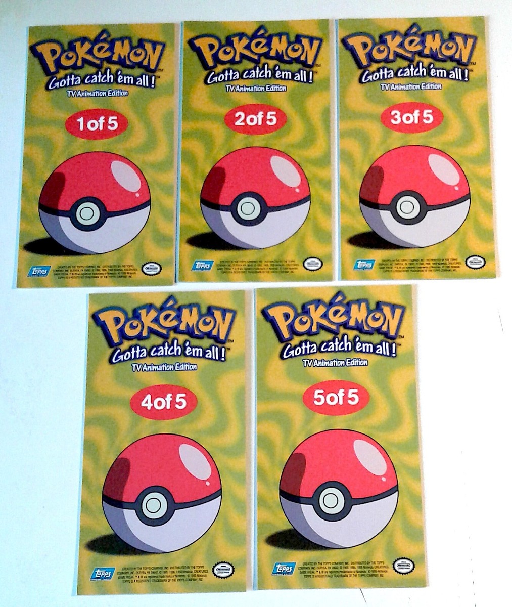 1999 TOPPS POKEMON JUMBO CHROME TIN TOPPERS SET 1-5 1ST ED TV ANIM