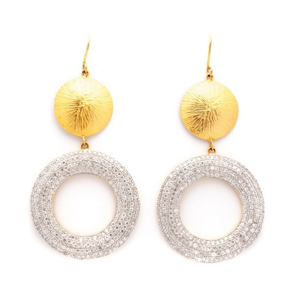 Gold Double Circle Hoop Earrings Simulated Diamon… - image 1