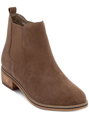 AQUA COLLEGE Womens Gray Heel Pull-Tab Lori Toe Block Heel Leather Booties 9 M