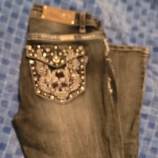 Platinum Plush Black Denim Jeans Embroidered Studded 5-Pocket Women's