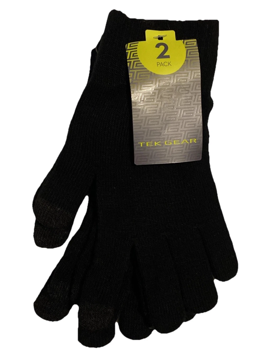 Touch Screen Compatible Knit Gloves Black 2 Pair Pack TEK GEAR Mens One Size NWT