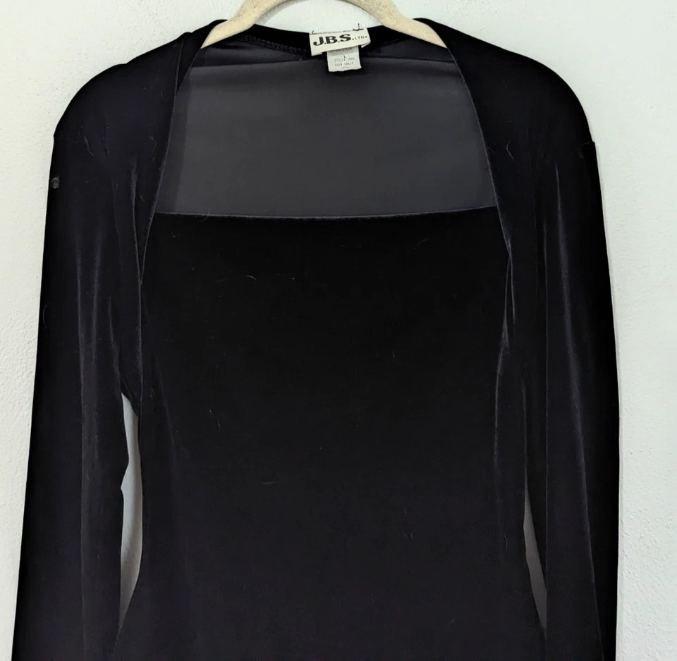 复古 Y2K 方领折叠天鹅绒长袖上衣黑色 S 码 — 第 2/4 张图片