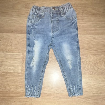 Distressed Blue Denim Jeans Elastic Waist Baby Toddler Unisex Casual