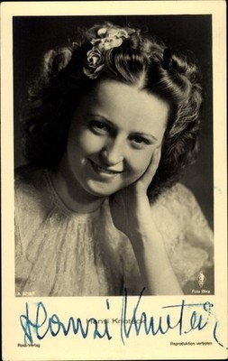 Ak Schauspielerin Hansi Knoteck, Portrait, Blumen im Haar, Autogramm - 4050324