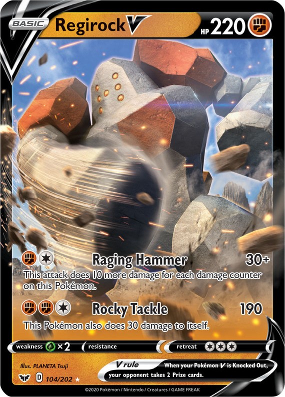 regirock v pokemon card value - 104/202 - Sword & Shield holofoil pattern or surface detail) Regirock V - 104/202