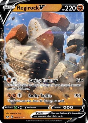 regirock v pokemon card value (104/202) [Sword & Shield: Base Set] – Trading World Colorless Rocky Tackle (190) This Pokémon also does 30 damage to itself Regirock V - 104/202