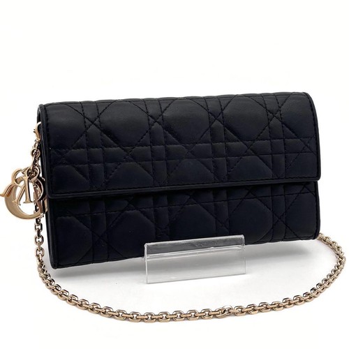 Christian Dior Cannage Lady Dior Chain Wallet Black