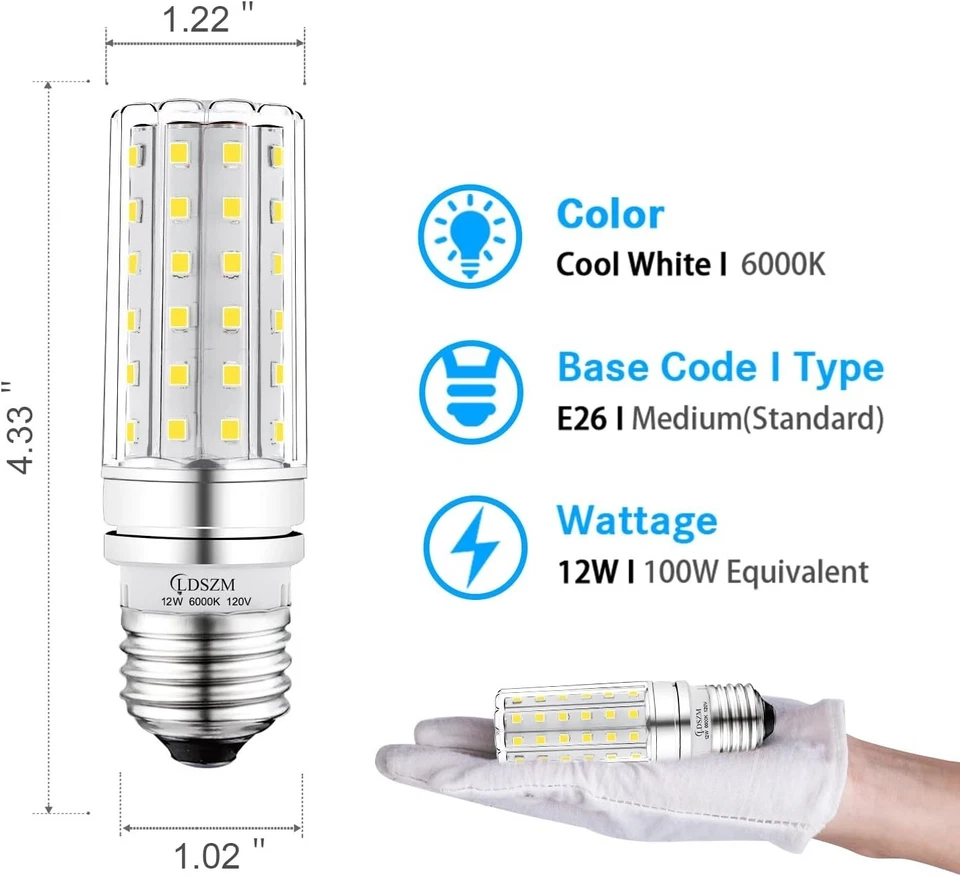 LED Light Bulb 12W E26 6000K 1200 Lumen Non-Dimmable Indoor Chandelier Pack - Image 4 of 4