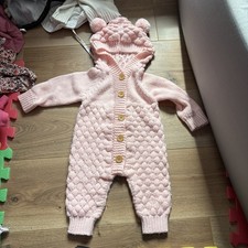 Strampler Strick Overall Mädchen Rosa Kapuze...