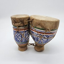 Vintage Moroccan Handmade Animal Skin Tom-Tom Drum Set Bongo