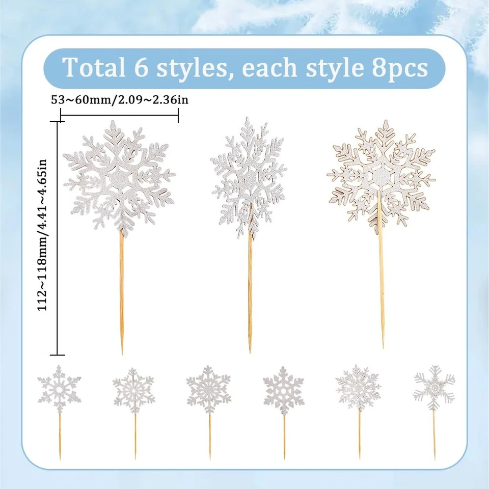 SUNNYCLUE 48 peças enfeite de bolo floco de neve prata enfeite de cupcake de Natal a granel P... - Imagem 2 de 4