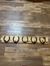 Handmade Horseshoe Wall Mounted Coat & Hat Rack Western Wood Metal 6 Hooks