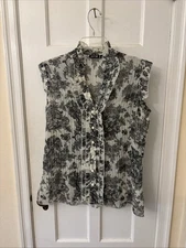 Apt 9 Women's Semi Sheer Sleeveless Black White Floral Tank Small