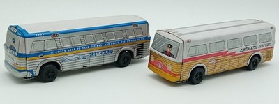 Zwei alte Japan Blechbusse Windhund & Continental Trailways