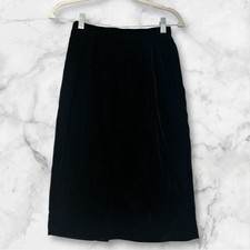 Women Black Knee Length Skirt High Waisted Size 4 Back Slit 549