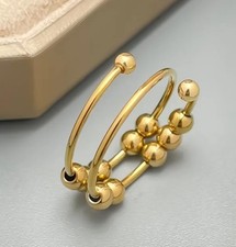 Anxiety Fidget Ring golden Tone Spinner Bead Adjustable Stress Relief Gift Idea