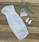 Vintage 1960s Barbie Clone White Lace Sheath Dress, Purse , & Shoes Hong Kong