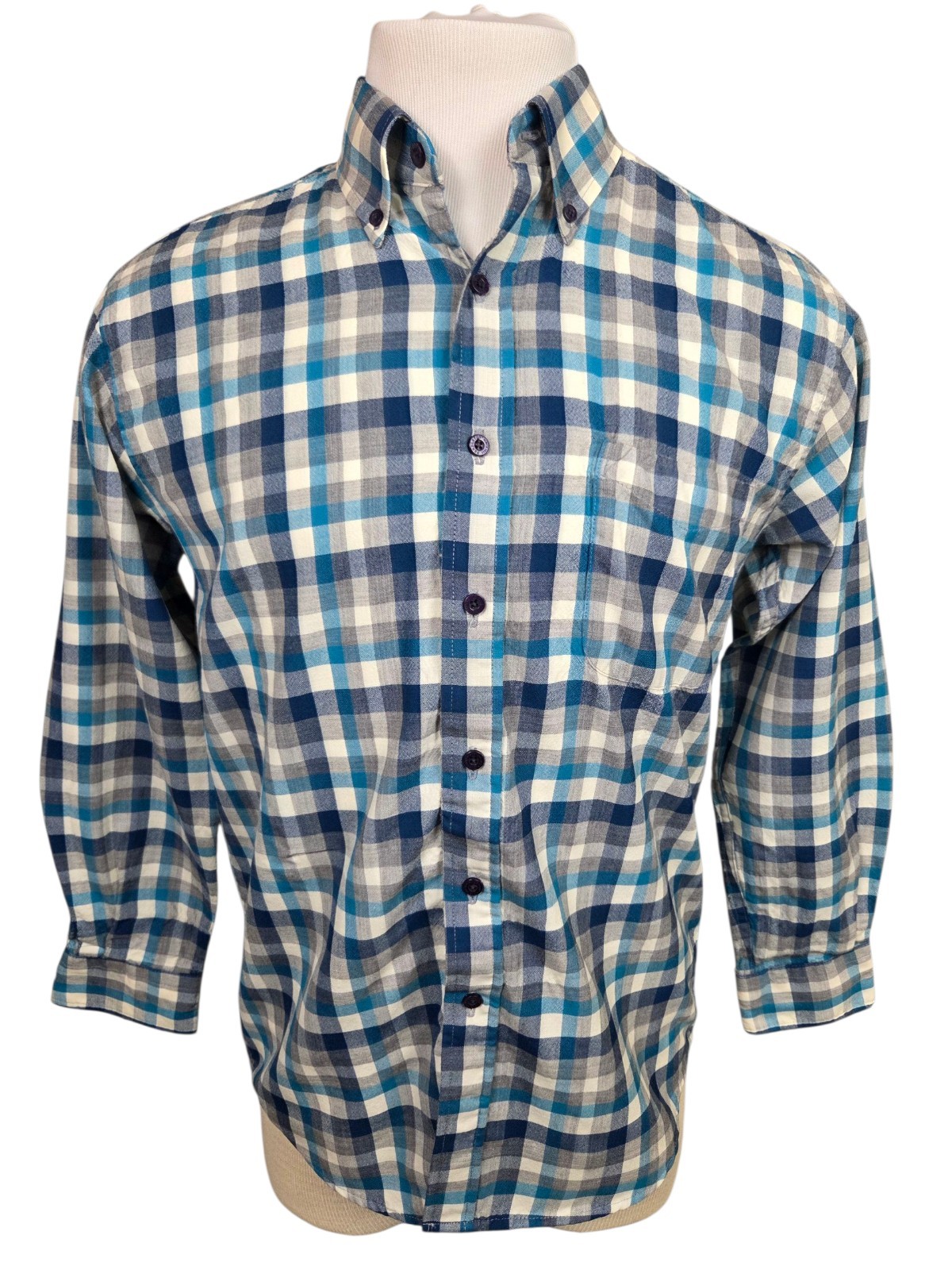 Sir Pendleton Button Down Blue/Gray Check Wool L/… - image 3
