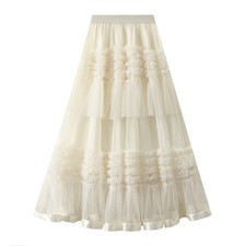 Jupe Midi Élégante A-Ligne En Tulle Avec Taille Élastique Plissée