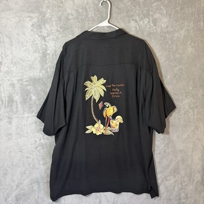 Lose the Cracker Polly Wants To Shoot A Birdie Silk Button Up Golf Parrot Black