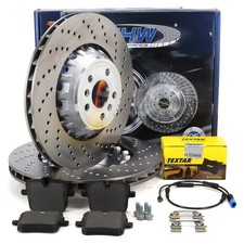 SHW Bremsscheiben + TEXTAR Bremsbeläge + Sensor für BMW X5M F95 X6M F96 hinten