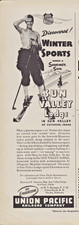 Vintage 1936 Union Pacific Railroad - Sun Valley Lodge Print Ad Promo Ad Skiing