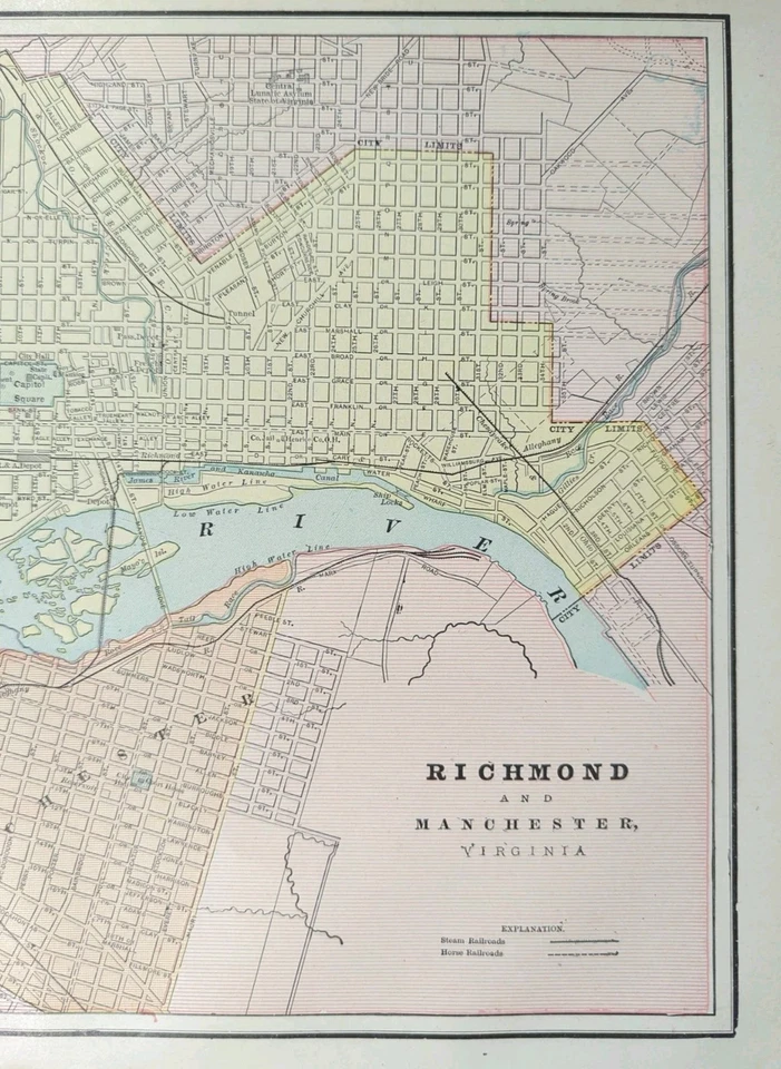 Mapa RICHMOND VIRGINIA VA 1900 de colección 14"x11" antiguo original UNION HILL Foto 3 de 4