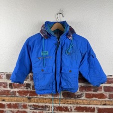 Vintage OshKosh B'gosh Jacket Kids Small Blue Plaid Hooded Puffer Winter 90s