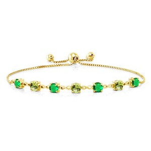 Authentic 18K Yellow Gold Plated Silver Nano Emerald And Peridot Infinity Tennis Bracelet