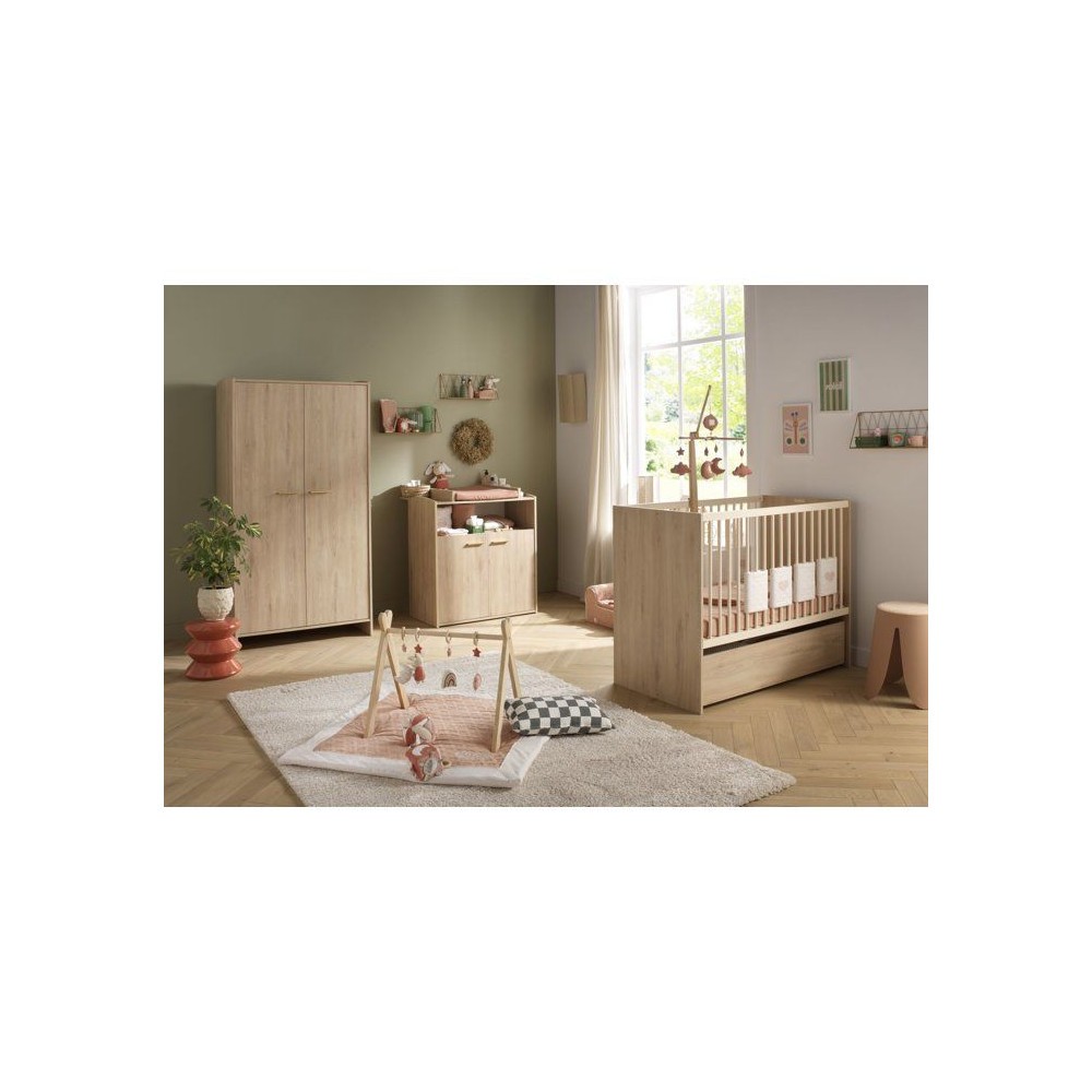 Commode à langer compacte Sauthon Adèle sécurisée avec grand plan de change en bois
