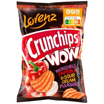 Lorenz Crunchips WOW Paprika und sour Cream geriffelte Kartoffelchips 110g