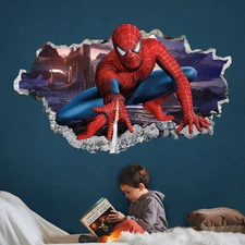 Spiderman Jump out Spider-Man Superhero 3D Smashed Wall Decal Sticker Decor, NEW