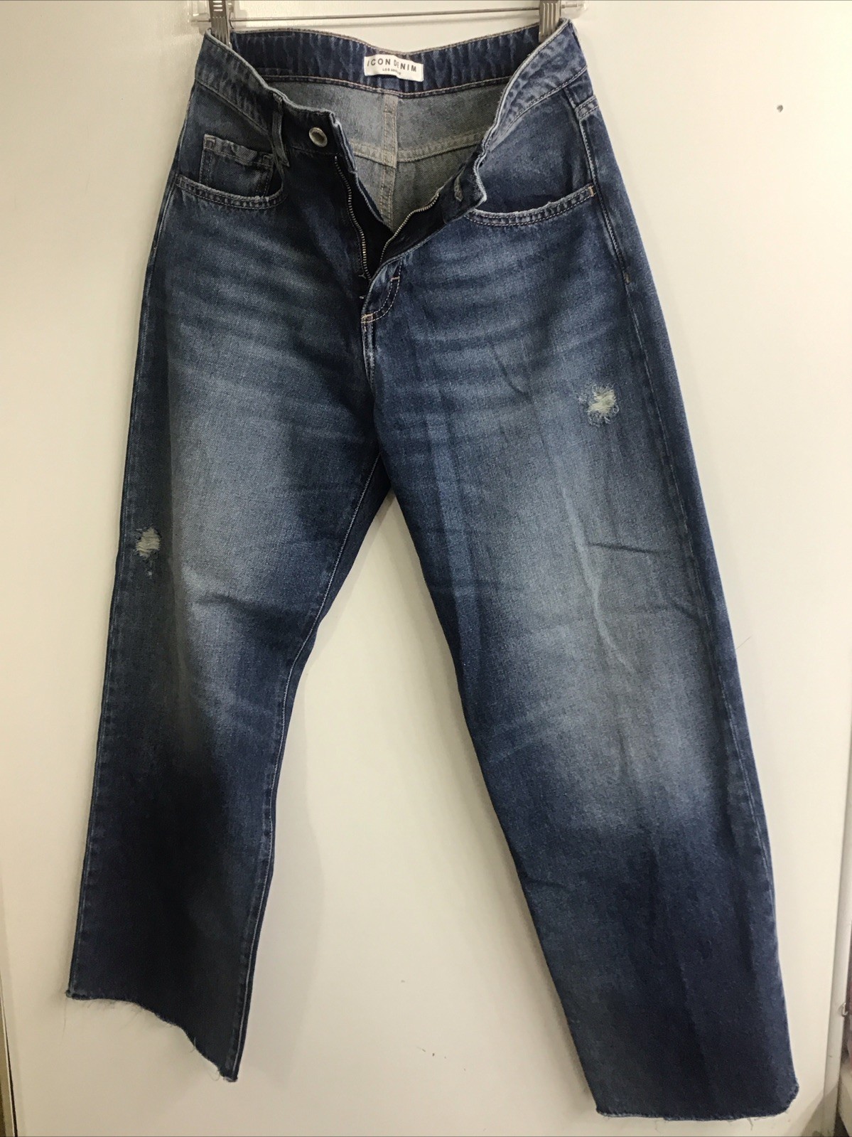 Icon Denim Jeans Bea Daddy Deep Blue Straight Leg Raw Hem New Size 23 image 5
