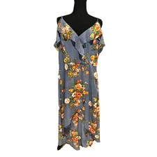 Hi-Low Floral Ruffle maxi Dress blue Women sz 13 Cottagecore Boho romantic fairy