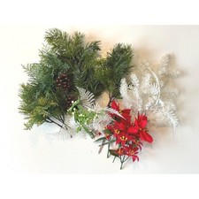 Vintage Christmas spikes: Faux Poinsettia and Iced Pine branch greenery