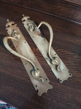 PAIR OF HEAVY SOLID BRASS DOOR HANDLES ART NOUVEAU DECO DOOR PULLS