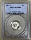 1943-D Mercury Dime PCGS MS66FB Full Bands Brilliant Uncirculated 10 WWII Silver
