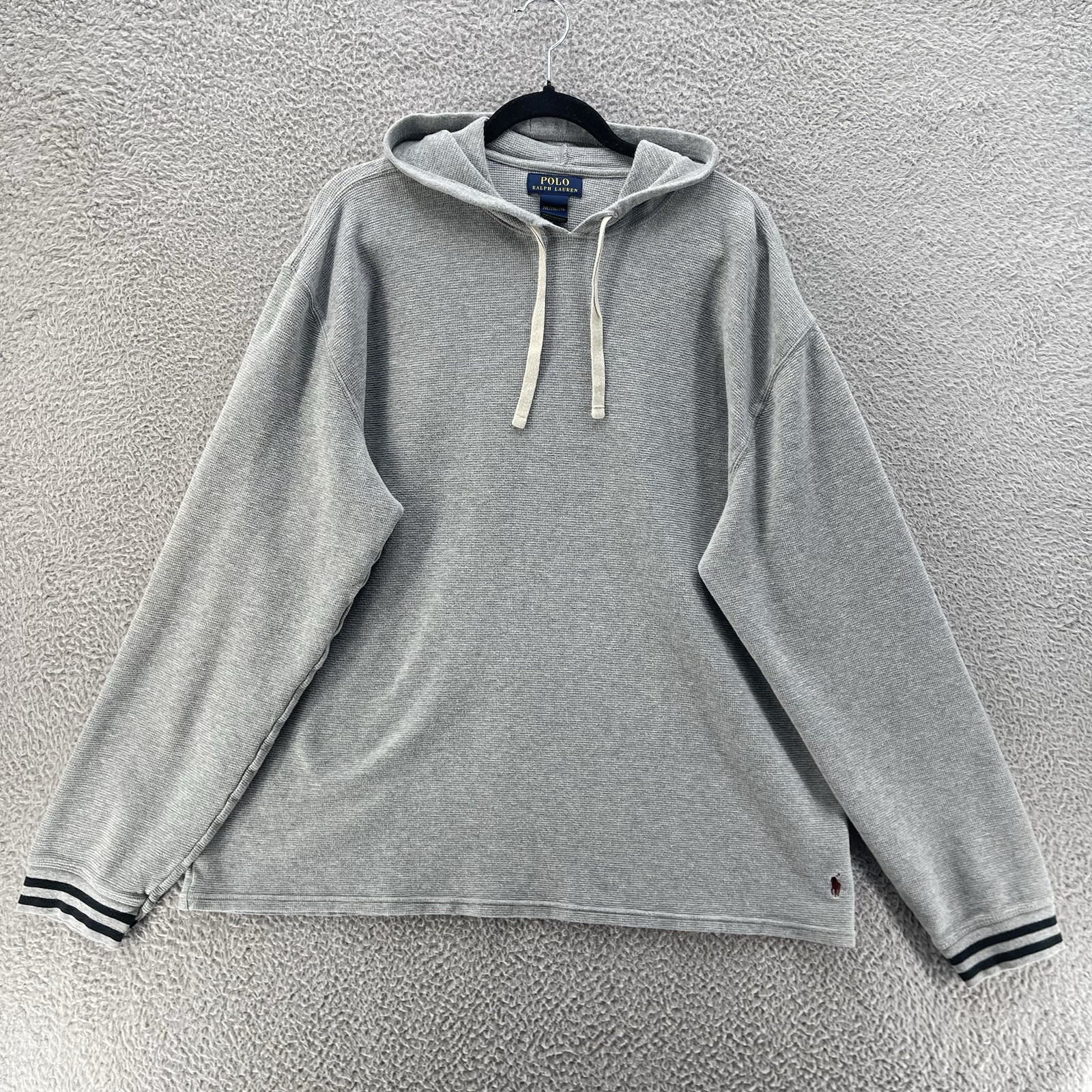 Polo Ralph Lauren Felpa Termica con Cappuccio Uomo Extra Large Grigio Waffle Maglia Rosso Pony