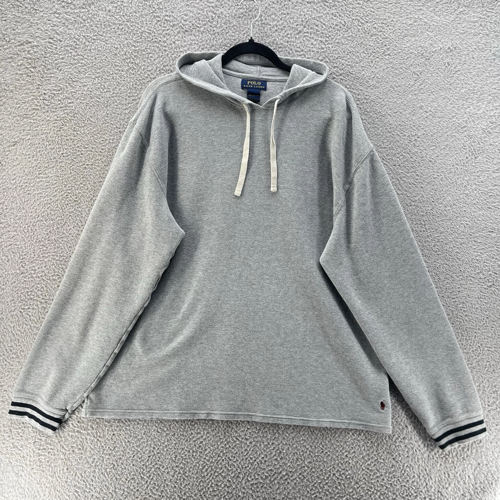 Polo Ralph Lauren Thermal Hoodie Men Extra Extra Large Grey Waffle Knit Red Pony