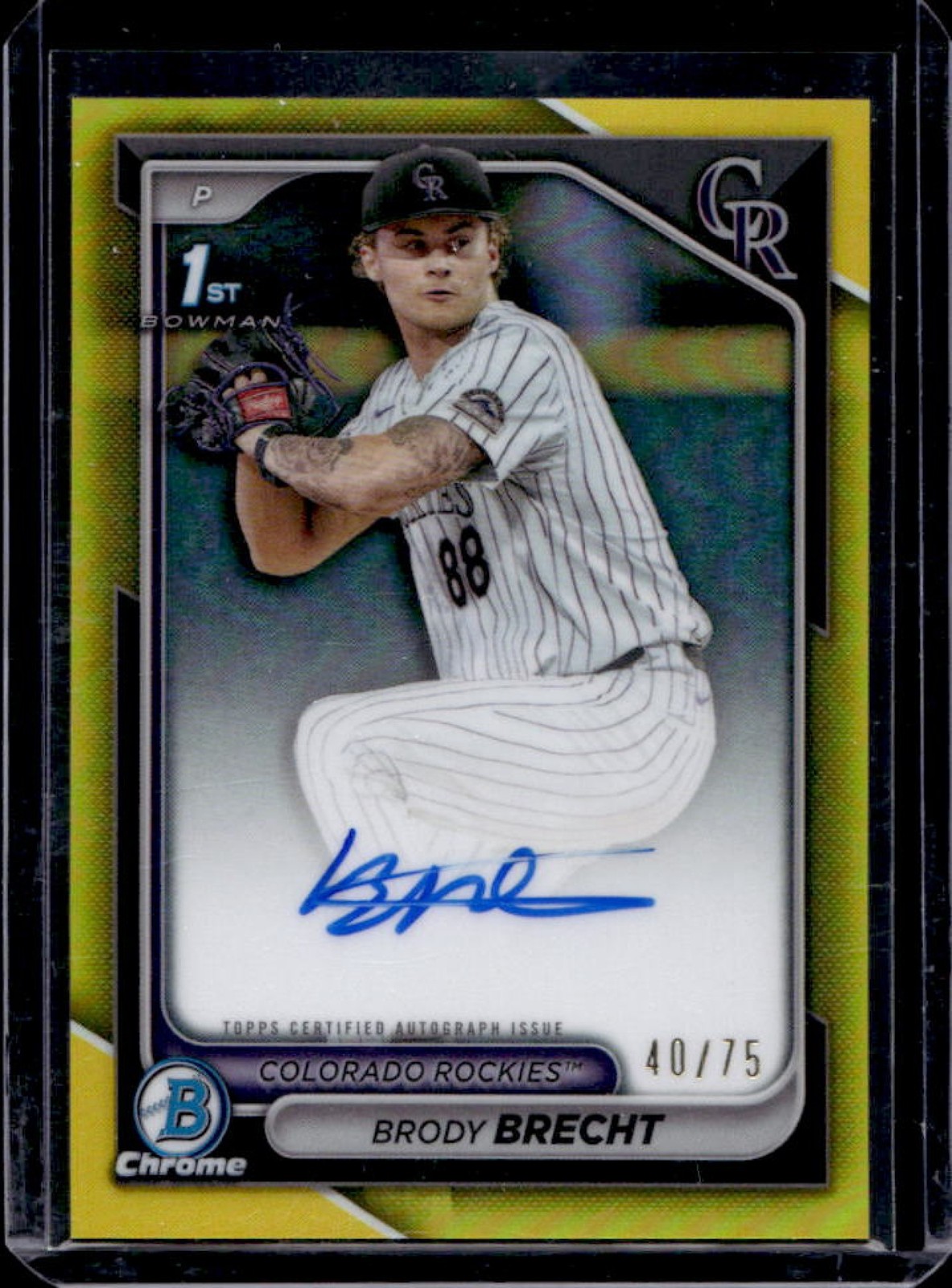2024 Bowman Draft Brody Brecht Chrome Auto Yellow Refractor 1st #40/75