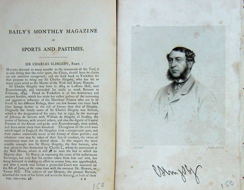 Original Old Antique Print 1864 Portrait Sir Charles Slingsby Sportsman 19th