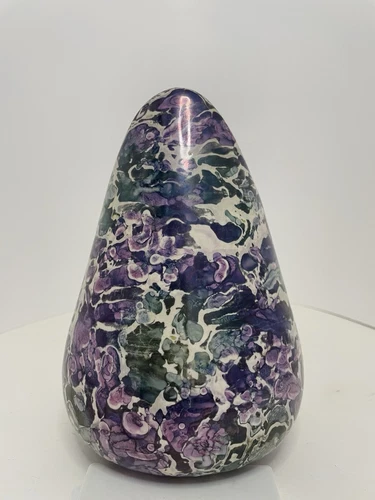 2 Vtg McCoy Cascade Metallic Marbled Glaze Lustre Vases Blue Purple Burgundy MCM