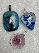 Lot Of 3 Glass Artisan Pendants 1-1.5 